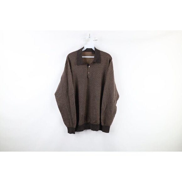 Vintage Streetwear Mens XL Merino Wool Silk Cashmere Knit Collared Sweater Brown
